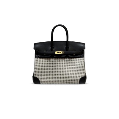 HERMES MASTER BIRKIN 25 SWIFT AND CANVAS BLACK AND WHITE GOLD HARDWARE (25*18*13cm)